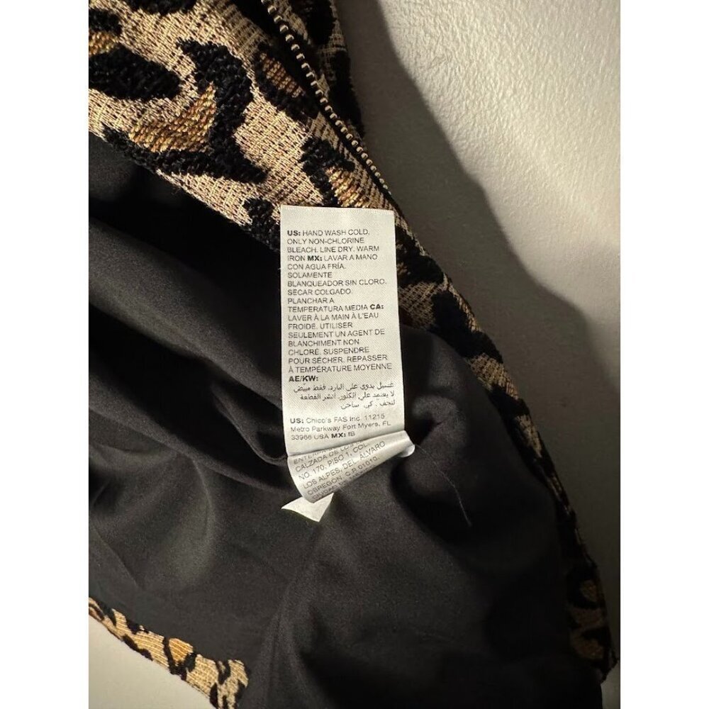 Chico's Women Jacket Size 2, US 12, L, Leopard Moto Jacquard Animal Print Edgy - Picture 7 of 9